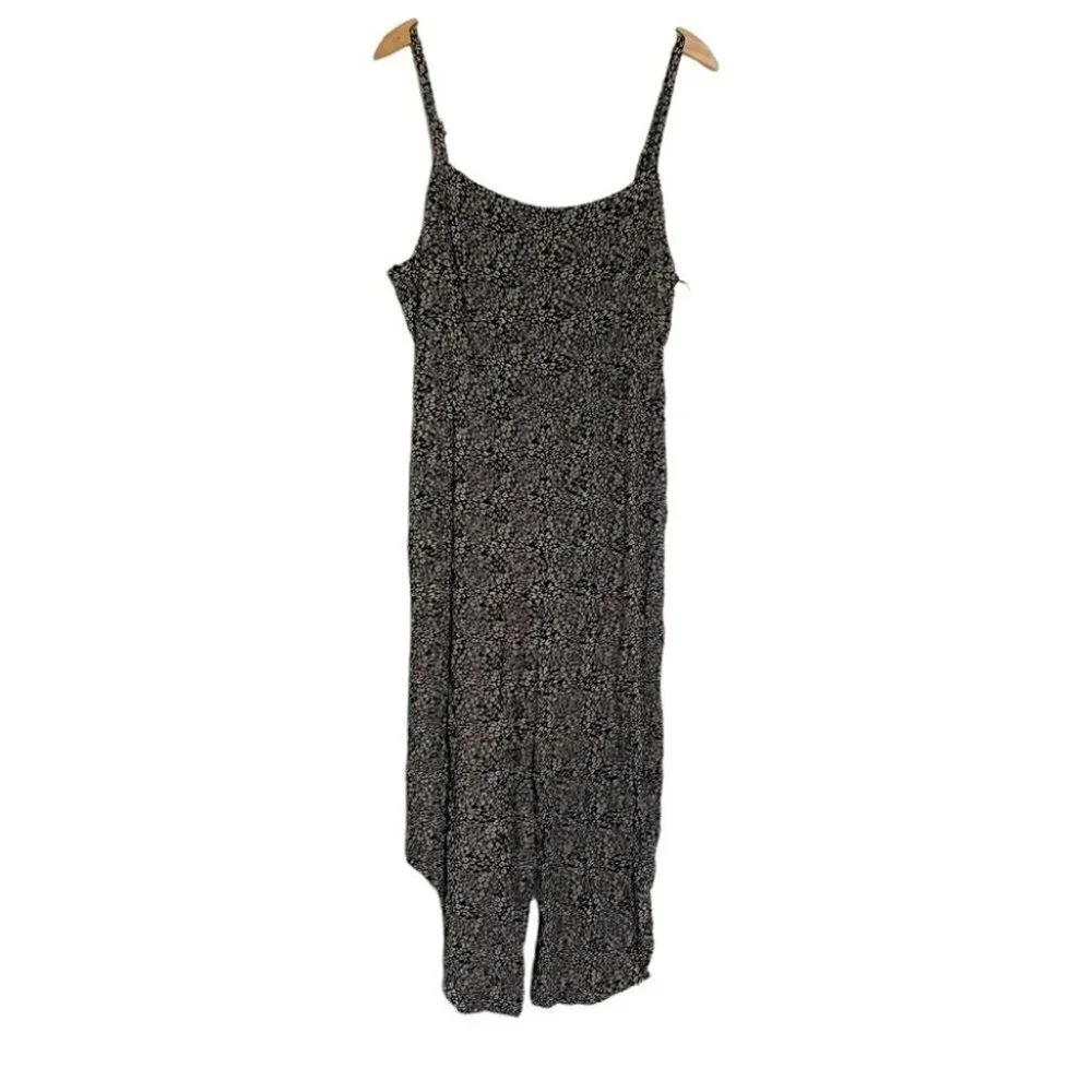 Blue Rain 1X black + tan print jumpsuit with tie back‎